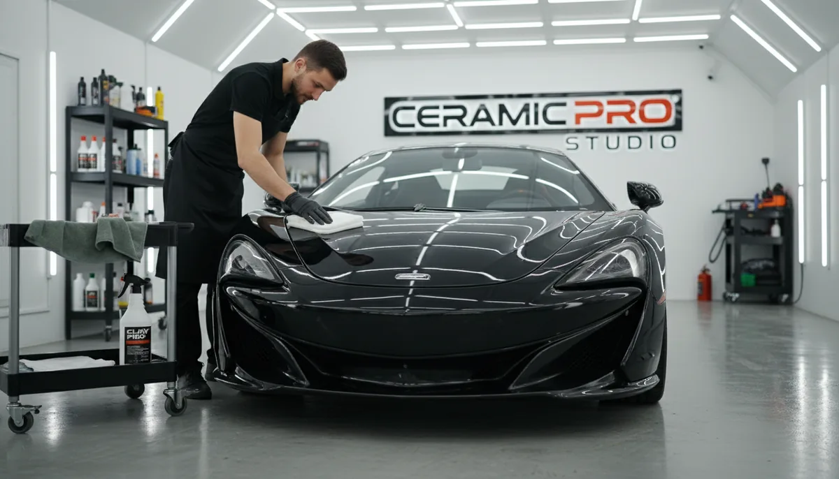 Car hood being clay-barred during ceramic coating prep