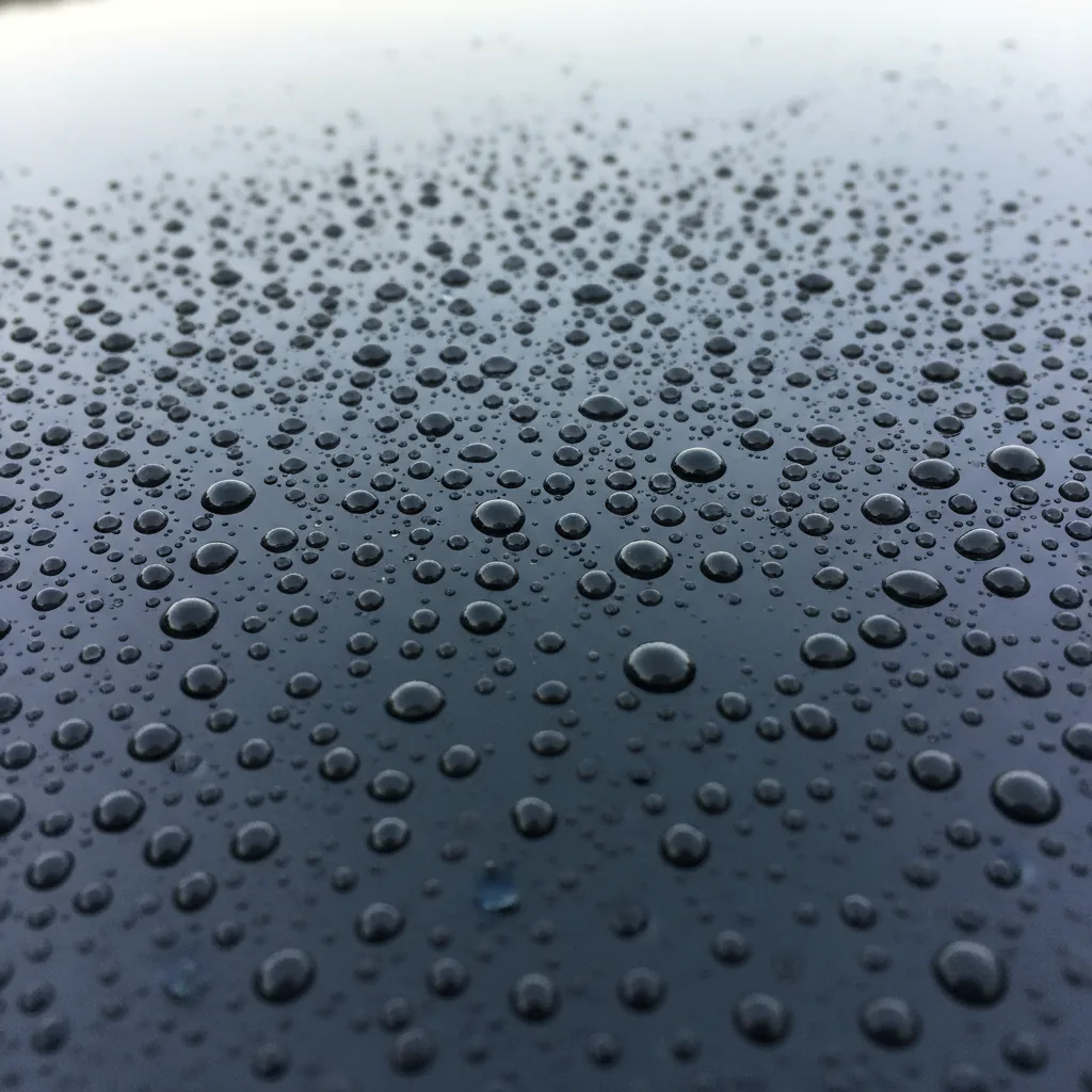 Water beading on ceramic-coated paint showing the hydrophobic effect